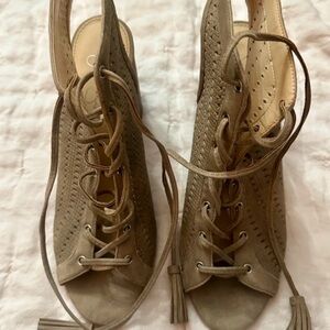 Jessica Simpson Beige Lace-Up Boots